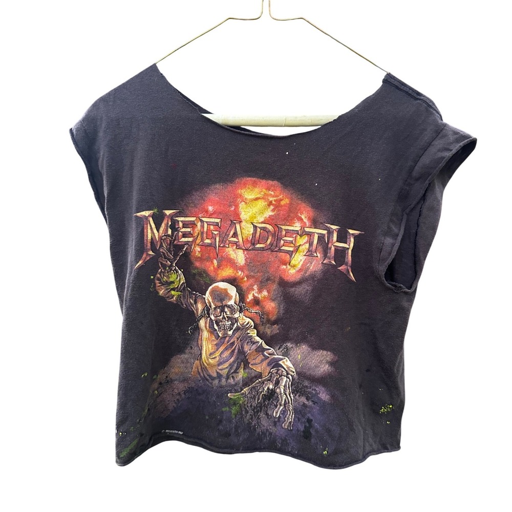 Vintage 1987 Megadeth Band Shirt Muscle Crop Top 80s Thrash Metal Distressed